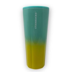 Starbucks 2021 Summer Ombré Teal Yellow Stainless 24 oz Tumbler Cup No Straw
